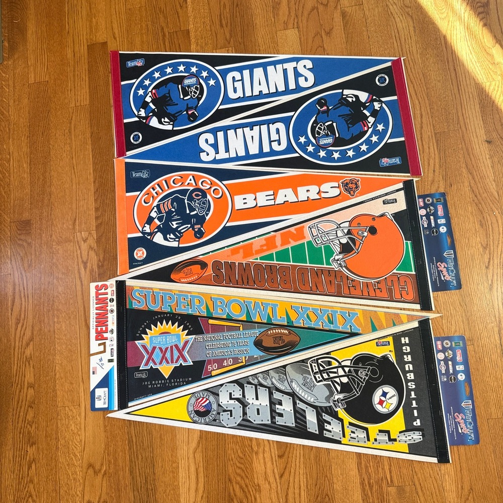 Vtg NFL WinCraft 12x30 Pennant Lot of 6 Giants, Superbowl, Bears, Browns